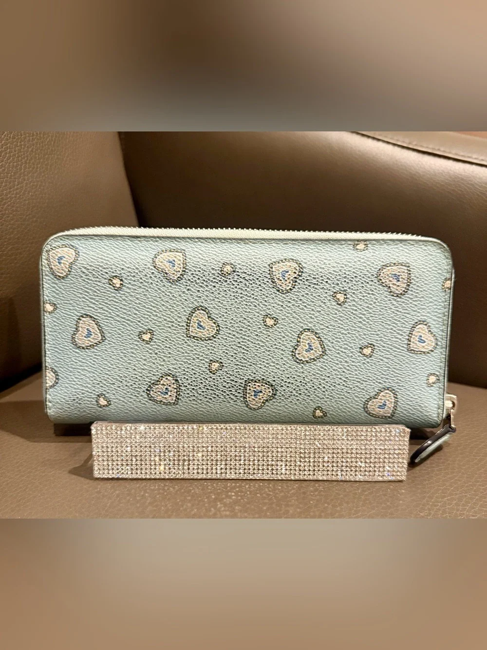 COACH Heart Zip Around Wallet with Silver Logo